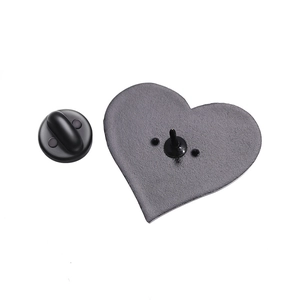 Matte black heart-shaped alloy brooch with durable rubber back clutch accessory