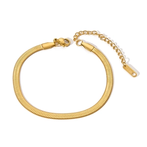 Macro view of 18k gold plated stainless steel snake chain with lobster clasp detail