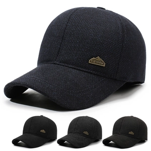 Men Winter Baseball Cap Warm Fleece Lined Windproof Ear Protection Hat Woolen Texture Outdoor Casual Adjustable Metal Buckle