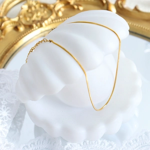 Elegant 18k gold plated titanium steel snake chain anklet in a white shell dish