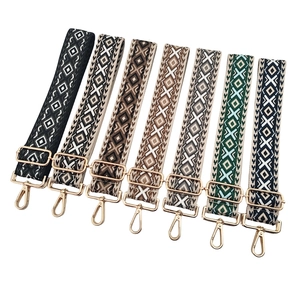 Adjustable 5cm colorful geometric jacquard wide bag straps with gold metal hooks
