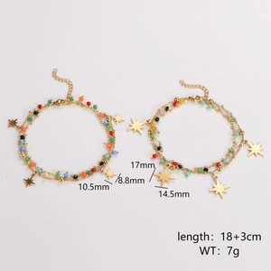 Double-layered gold stainless steel bracelet with colorful beads and star pendants