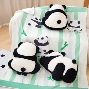 Panda-Plüschkissen und grün gestreifte Decke Set für die Heimsofa-Dekoration