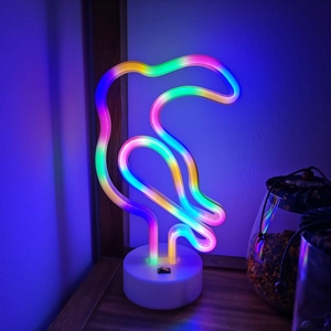 Rainbow LED toucan neon sign with base for tropical bedroom desktop atmosphere lighting
