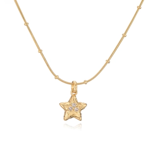 Gold star pendant necklace with three inset zircon stones on a beaded snake chain