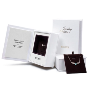 Book-style jewelry gift box set with deer necklace and ring in white velvet lining