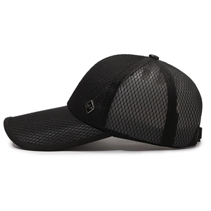 Men's breathable black mesh baseball cap with long brim for summer outdoor fishing