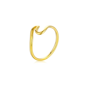 Elegant gold titanium steel wavy ring with a minimalist large wave design for women