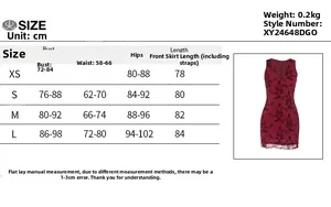 Size chart detail for the slim fit V-neck mini dress with bust and waist measurements