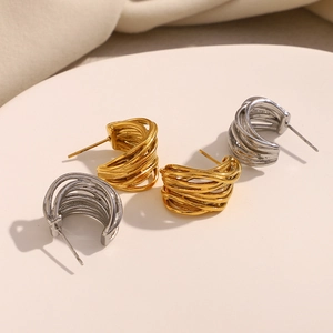 Moderni orecchini a cerchio a forma di C in acciaio inossidabile placcato oro 18K e argento