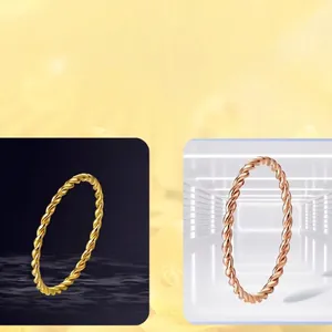 Elegant thin twisted rope texture ring set in gold and rose gold stainless steel metal