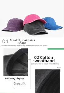 Detail view of cotton baseball cap showing internal sweatband and fine double stitching