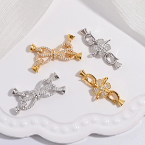 925 Sterling Silver Jewelry Clasps Connectors Bowknot Clover Shape Micro Pave Zircon DIY Necklace Bracelet Findings