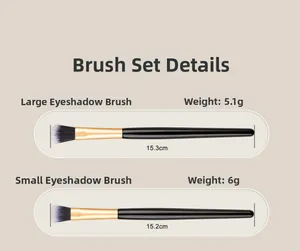 Dual-ended eyeshadow brushes with golden ferrules and black handles set details