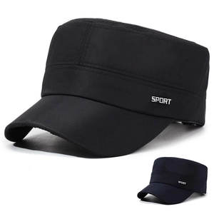 Men Cadet Cap Flat Top Hat Cotton Polyester Adjustable Breathable Mesh Lining Sun Protection Outdoor Casual Sport