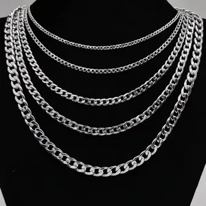 Men's titanium steel Cuban link chain necklaces shown in 3mm to 9mm width options