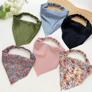 Triangle Headscarf Satin Fabric Elastic Band Floral Polka Dot Hair Bandana Headwrap Styling Accessories For Women