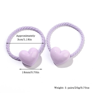 Détails des élastiques violets avec cœur en résine 18mm et dimensions du produit