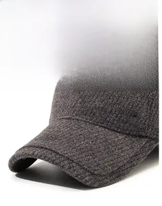 Detail of reinforced brim and Narason metal logo on men's winter warm baseball cap