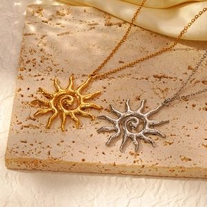 Spiral Sun Pendant Necklace Stainless Steel 18K Gold Plated Hollow Sunburst Bohemian Minimalist Fashion Women Jewelry
