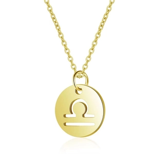Golden Libra zodiac necklace with cutout pendant on minimalist stainless steel chain