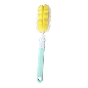 Long handle mint green bottle brush with removable wavy sponge head for cleaning