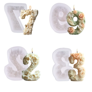 3D floral number silicone mold for DIY aromatherapy candles and gypsum crafts