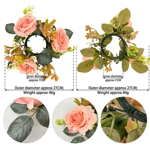 Pink silk rose candle ring wreath with 27cm diameter for wedding and home table decor