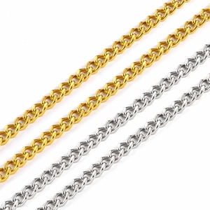 Macro view of gold and silver stainless steel Cuban link chains for jewelry making