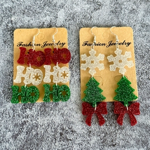 Christmas Dangle Earrings Glitter Acrylic Snowflake Christmas Tree Bowknot HOHO Letter Festive Party Jewelry For Women