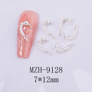7x12mm crescent moon nail charms with white faux pearls and silver metal base