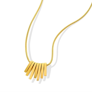 Minimalist gold-plated geometric necklace with fan-shaped bar pendants and sleek snake chain