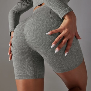 Pantaloncini yoga grigio scuro a vita alta senza cuciture in maglia traspirante