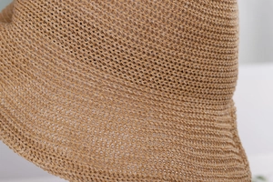 Close-up of the breathable high-density woven texture on a khaki sun hat