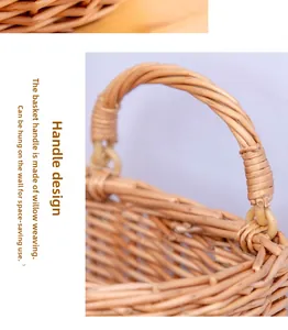 Detail showing handwoven willow handle for wall hanging and space-saving kitchen storage