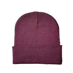 Classic burgundy knit beanie hat with a cuffed edge for winter warmth and minimalist style