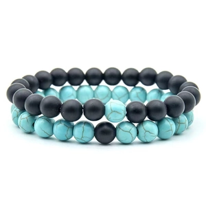 8mm natural volcanic stone and turquoise bead bracelet set with matte finish textures