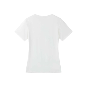 Detail view of the back of a slim fit white short sleeve t-shirt with clean stitching