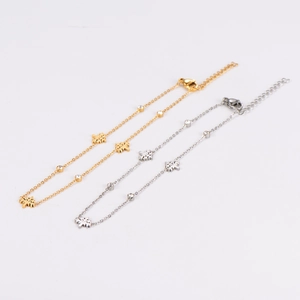 Minimalist Christmas tree stainless steel anklet with cubic zirconia in gold and silver