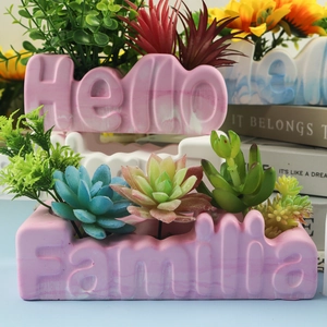 Pink marble pattern Hello and Familia letter shaped succulent pots for home decor
