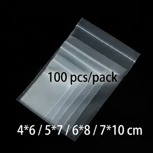 100 pcs pack of thick transparent PE zip lock bags in multiple sizes like 4x6cm and 5x7cm