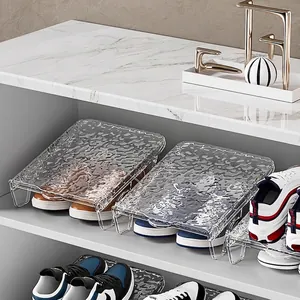 Space-saving double-layer clear water ripple shoe organizer rack for home closet storage