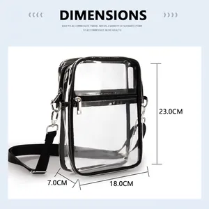 Waterproof clear PVC crossbody bag with black trim and adjustable shoulder strap