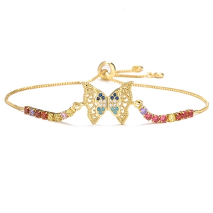 18K gold plated copper bracelet with colorful zircon butterfly and slider clasp