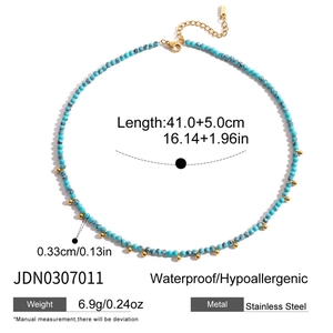 Detailed size and material guide for blue turquoise stainless steel beaded necklace