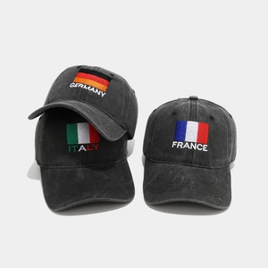 Distressed dark gray cotton baseball cap featuring Germany embroidery in retro style