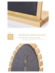 Bamboo necklace display stand with gray velvet panel and multi-slot design for jewelry