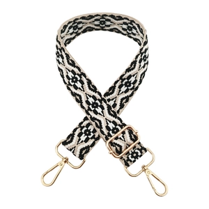 Adjustable 3.8cm jacquard replacement strap with ethnic geometric pattern and gold hooks