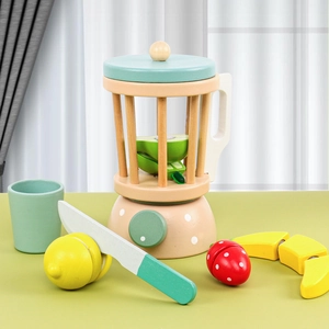 Wooden toy juicer kitchen set with play fruit and knife for kids role play