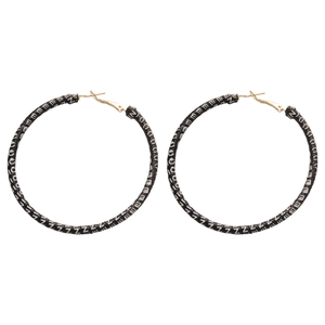 Retro round leather hoop earrings with white letter patterns and gold metal clasps
